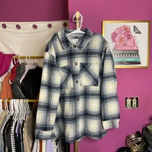 Time and Tru Blue and Cream Plaid Shirt